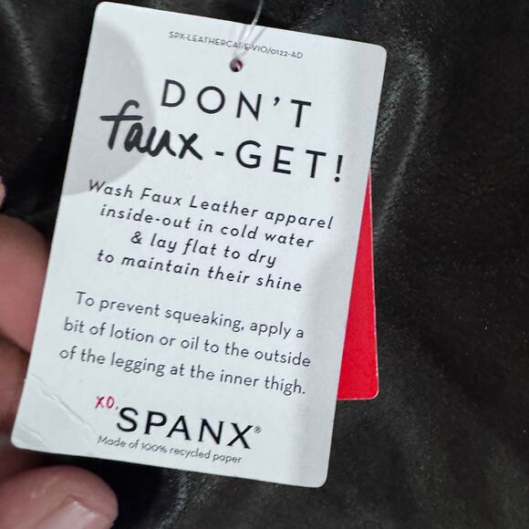 Spanx Faux Leather Leggings M Black High Rise Shaping Ankle - Picture 6 of 11